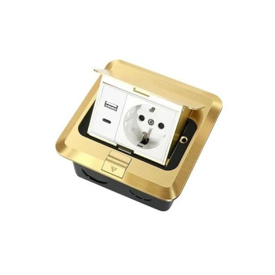 Выдвижная напольная розетка (люк/лючок) на 1,5 модуля, h=55мм, в комплекте с монт. коробкой, TIMIUX, медь, EU1.5H55PUFS CU