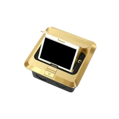 Выдвижная напольная розетка (люк/лючок) на 1,5 модуля, h=55мм, в комплекте с монт. коробкой, TIMIUX, медь, EU1.5H55PUFS CU