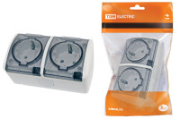 Розетка двойная 2П+3 открытой установки IP54 16А с прозрачной крышкой белая "Селигер" TDM Electric, SQ1818-0009 Розетка двойная 2П+3 открытой установки IP54 16А с прозрачной крышкой белая "Селигер" TDM Electric, SQ1818-0009