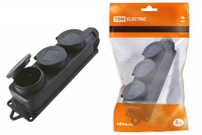 Розетка трехместная с заглушками каучук 2Р+РЕ 16А 250В IP44 TDM Electric, SQ0612-0008