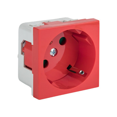 Розетка 45х45 PRO с заземлением, с защ, шторками, 45 градусов, красная EKF