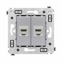DKC Компьютерная розетка RJ-45 без шторки в стену, кат.6 двойная экранированная, "Avanti", "Закаленная сталь"