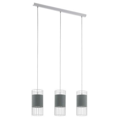 97955 Подвес NORUMBEGA, 3х60W (E27), L740, B140, H1100, сталь, белый / сталь, текстиль, белый, серый