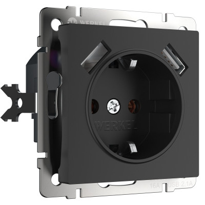 Werkel W1171508/ Розетка с заземлением, шторками и USBх2 (черный матовый), a051617