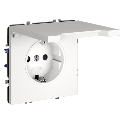 Розетка встраиваемая VOLTUM S70 с заземлением, защитными шторками и крышкой 16А, (белый матовый), VLS040302