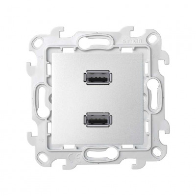 Simon Розетка 2xUSB 2.0 для передачи данных цвета алюминий S24 Harmonie, 2411090-033