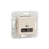 UNICA NEW РОЗЕТКА быстрая зарядка USB, 2-местная, тип А+С, 18 Вт, БЕЖЕВЫЙ