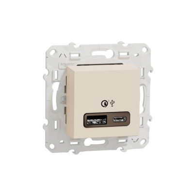 UNICA NEW РОЗЕТКА быстрая зарядка USB, 2-местная, тип А+С, 18 Вт, БЕЖЕВЫЙ