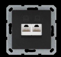 Интернет-розетка RJ45 двойная с накладкой, цвет Антрацит, G6106B, Jasmart Electric