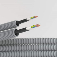 Электротруба ПВХ гибкая гофр. д.20мм, цвет серый, с кабелем ВВГ-Пнг(А)-LS3х2,5мм Конкорд, 100м