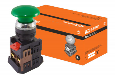 Кнопка AEА-22 "Грибок" зеленый d22мм 1з+1р TDM Electric, SQ0704-0016