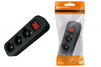 Колодка розеточная 3 гнезда 2П+3 c выключателем 16А 250В черная TDM Electric, SQ1806-0117