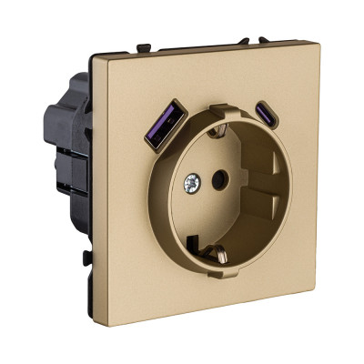 Розетка штепсельная SCHUKO 16A/250 В с USB A+C 20W, золотой Kollinger Eclipse EC-016GD