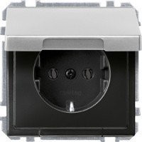 SD Розетка с крышкой 2К+З 16А 250В~, алюм.