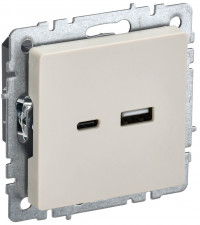 BRITE Роз. USB A+C 18Вт РЮ11-1-БрКр беж. IEK, BR-U22-018-K10