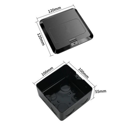 Выдвижная напольная розетка (люк/лючок) на 1,5 модуля, h=55мм, в комплекте с монт. коробкой, TIMIUX, черный, EU1.5H55PUFS BL