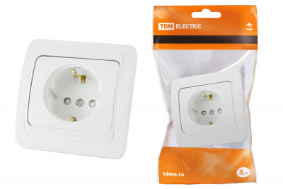 Розетка 2П+З 16А  c защитными шторками белая "Валдай" TDM Electric, SQ1804-0024