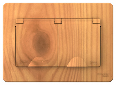 BLANCA С/У IP44 РОЗЕТКА двойная с заземл. со штор., с крышками, 16А, 250В, ЯСЕНЬ