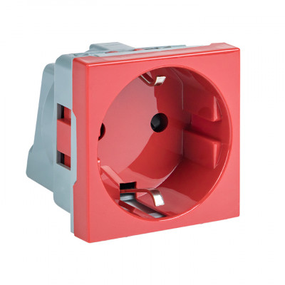 Розетка 45х45 с заземлением, с защ, шторками, 90 градусов, красная EKF