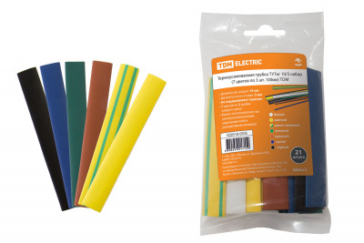 Термоусаживаемая трубка ТУТнг 10/5 набор (7 цветов по 3 шт. 100мм) TDM Electric, SQ0518-0505