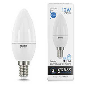 Лампа Gauss Elementary Свеча 12W 950lm 6500K Е14 LED 1/10/100, 33132