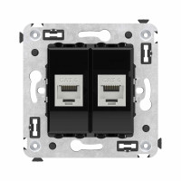DKC Компьютерная розетка RJ-45 без шторки в стену, кат.6 двойная экранированная, "Avanti", "Черный квадрат"