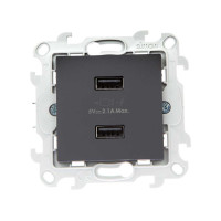 Simon Зарядное устройство розетка 2хUSB, графит, 2411096-038