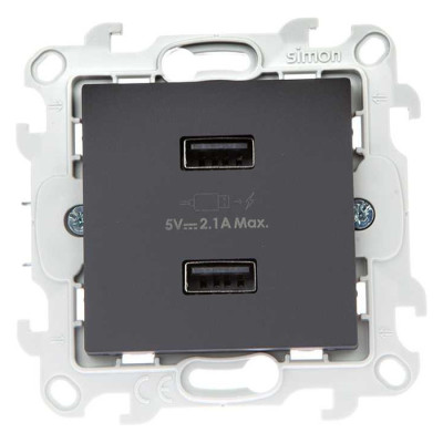 Simon Зарядное устройство розетка 2хUSB, графит, 2411096-038
