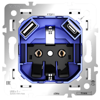 Механизм розетки с заземлением и защитными шторками 16А, с USB A+C, S70, VLS0405M