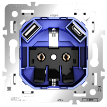 Механизм розетки с заземлением и защитными шторками 16А, с USB A+C, S70, VLS0405M Механизм розетки с заземлением и защитными шторками 16А, с USB A+C, S70, VLS0405M