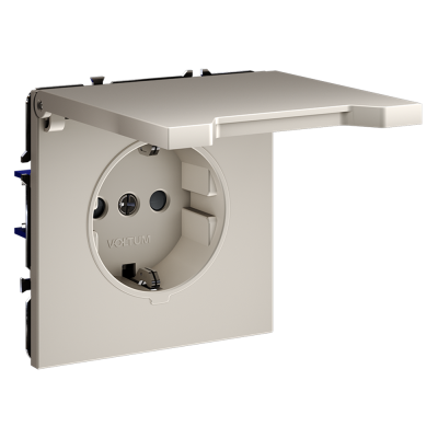 Розетка встраиваемая VOLTUM S70 с заземлением, защитными шторками и крышкой 16А, (кашемир), VLS040303