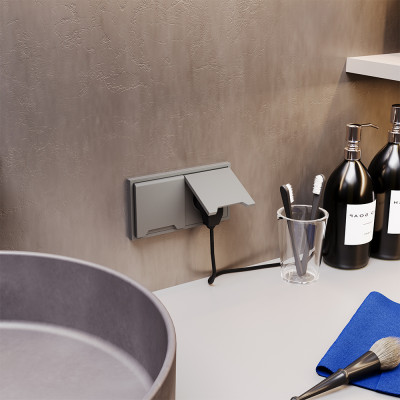 Розетка встраиваемая VOLTUM S70 с заземлением, защитными шторками и крышкой 16А, (кашемир), VLS040303