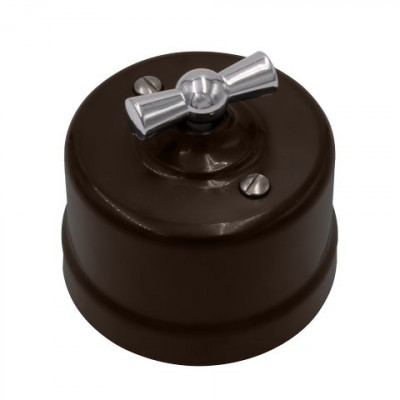 Bironi Выключатель 2-кл., пластик, цвет Коричневый, Серебро, B1-202-22-S