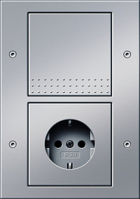 Gira Блок: Выключатель 1-клавишный с розеткой 2к+з, Алюминий, серия TX_44