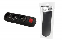 Колодка розеточная 3 гнезда 2П+3 c выключателем 16А 250В черная серии "Народная", SQ1806-0427