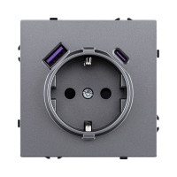 Розетка штепсельная SCHUKO 16A/250 В с USB A+C 20W, серый Kollinger Eclipse EC-016GY