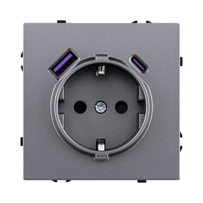 Розетка штепсельная SCHUKO 16A/250 В с USB A+C 20W, серый Kollinger Eclipse EC-016GY