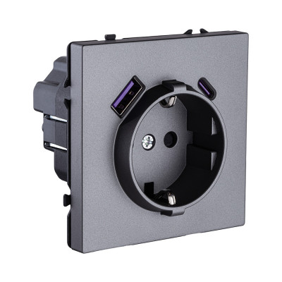 Розетка штепсельная SCHUKO 16A/250 В с USB A+C 20W, серый Kollinger Eclipse EC-016GY