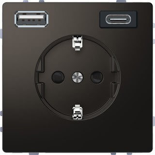 MERTEN D-Life РОЗЕТКА силовая 16 A с зарядкой USB A+C 3 A, АНТРАЦИТ