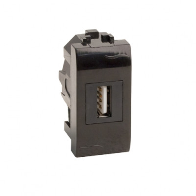 ДКС USB 2.0 розетка, Brava, черная, 1 мод., 77200N