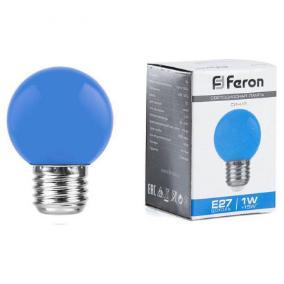 Лампа светодиодная, (1W) 230V E27 синий G45, LB-37, Feron 25118