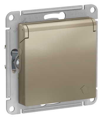 ATN000546 - ATLASDESIGN РОЗЕТКА с заземлением со шторками с крышкой, 16А, IP20, механизм, ШАМПАНЬ, Systeme Electric