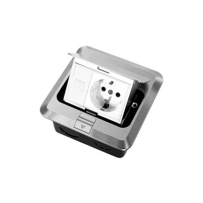 Выдвижная напольная розетка (люк/лючок) на 1,5 модуля, h=55мм, в комплекте с монт. коробкой, TIMIUX, нержавеющая сталь, EU1.5H55PUFS ST