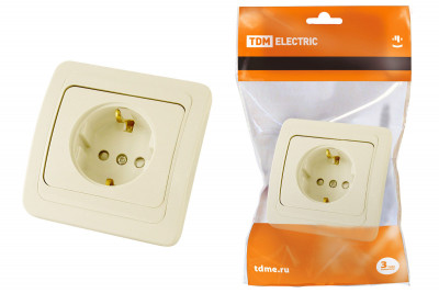 Розетка 2П+З 16А  c защитными шторками сл. кость "Валдай" TDM Electric, SQ1804-0124