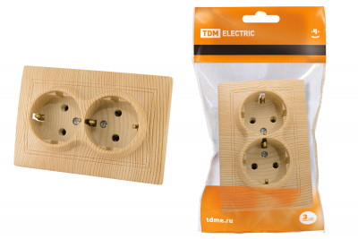 Розетка двойная 2П+З 16А 250В "ЭКО" (сосна) "Таймыр" TDM Electric, SQ1814-0214