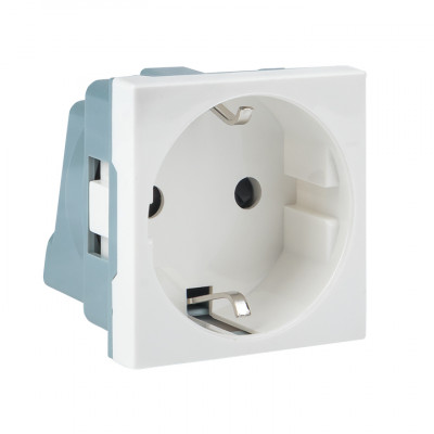 Розетка 45х45 с заземлением, с защ, шторками, 90 градусов, белая EKF