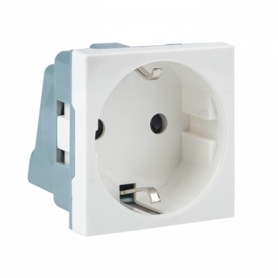 Розетка 45х45 с заземлением, с защ, шторками, 90 градусов, белая EKF