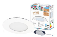 Светильник ультратонкий встраиваемый светодиодный "Даунлайт НАРОДНЫЙ" СВО (белый) 6 Вт 6500К, SQ0329-0245