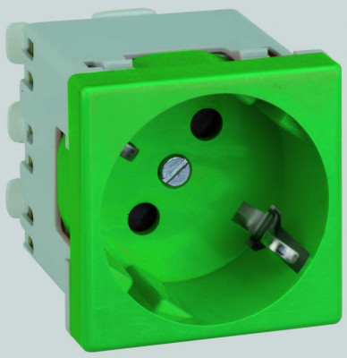 Simon SConnect Розетка 2К+З, 16А 250В, 45х45мм, безвинтовые клеммы, зелёный, K11-27