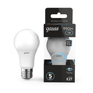 Gauss Лампа A60 11W 990lm 4100К E27 диммируемая LED, 102502211-D